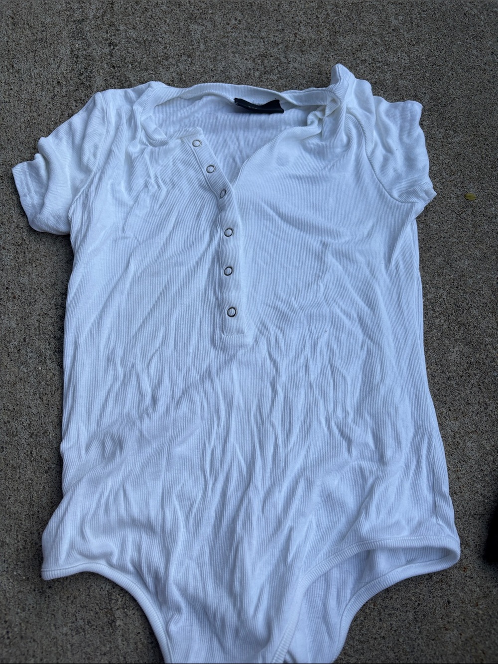 Vici White Ribbed Short-Sleeve Snap-Front Bodysuit